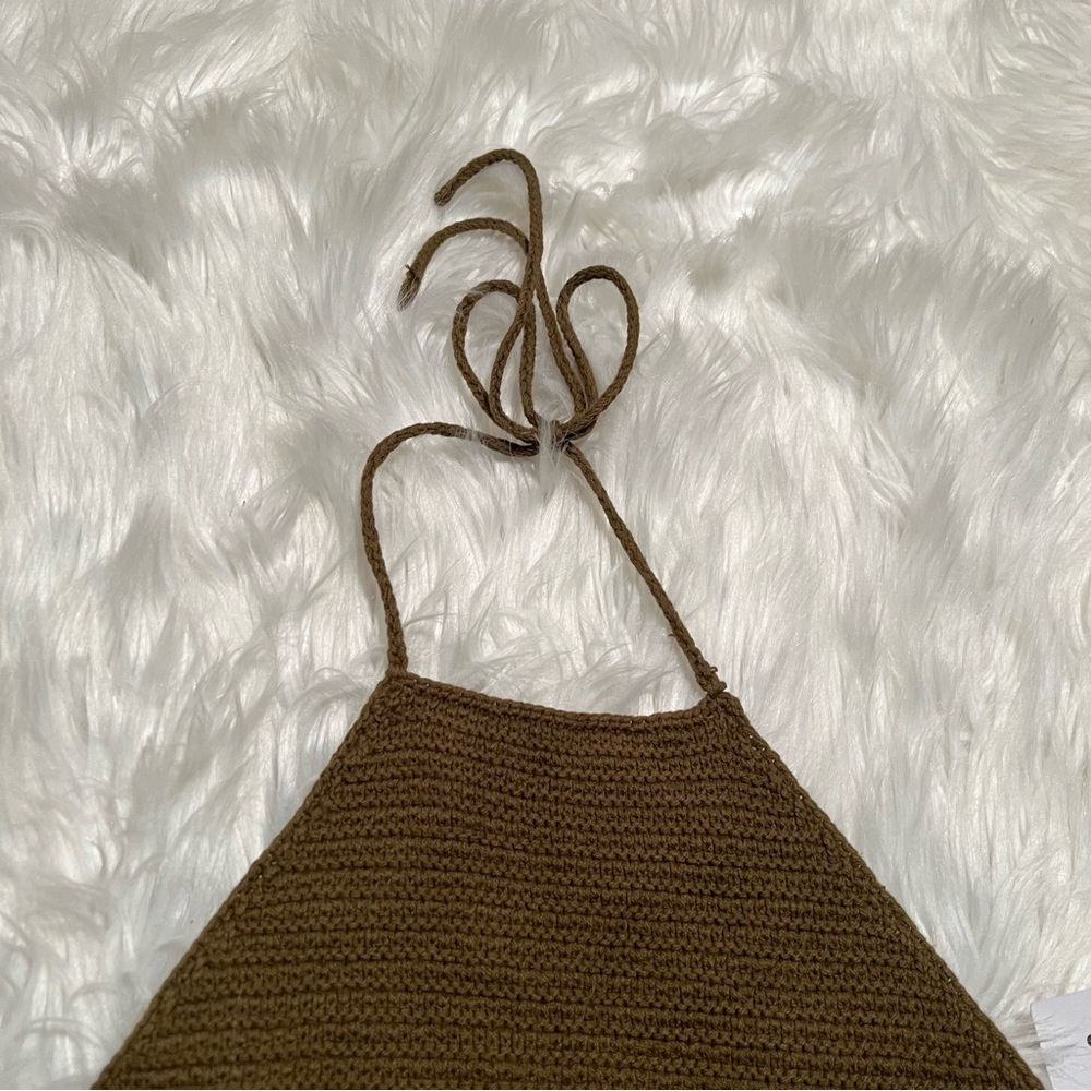 Urban Outfitters Women's Size Medium Backless Crochet Halter Top Olive Green Tie - Picture 3 of 9